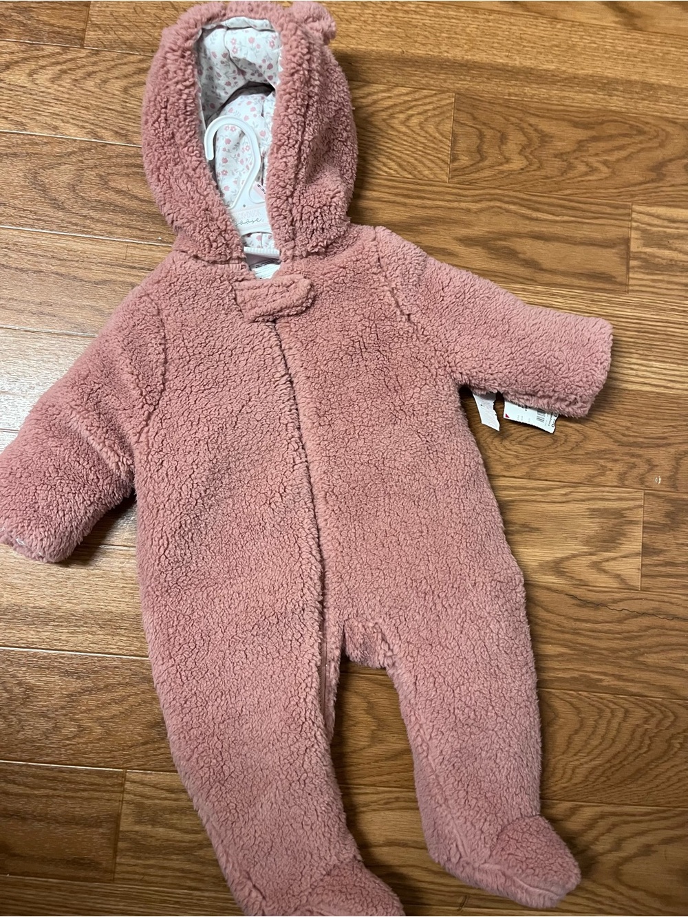 Plush Hooded Baby One-Piece in Dusty Rose